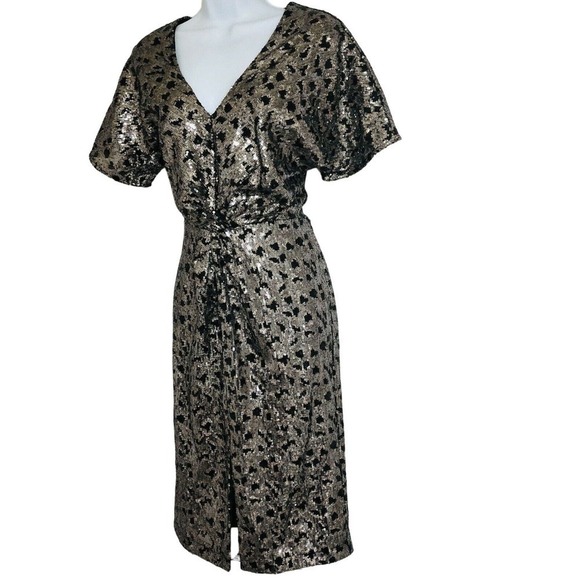 Harlyn Sequin Cocktail Dress Short Sleeves Front‎ Slit Size S - Picture 6 of 12